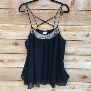 Black flowy tank with Gold sequins